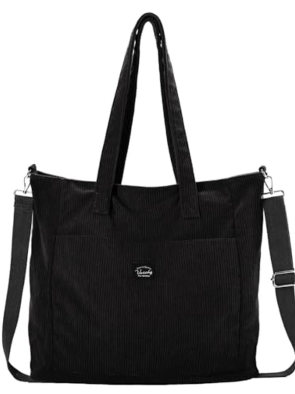 Corduroy Tote Bag Large Work Shoulder Purse with Zipper